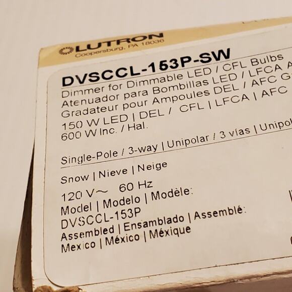 Lutron Diva  Dimmer DVSCCL-153P Snow New open box - Picture 4 of 9